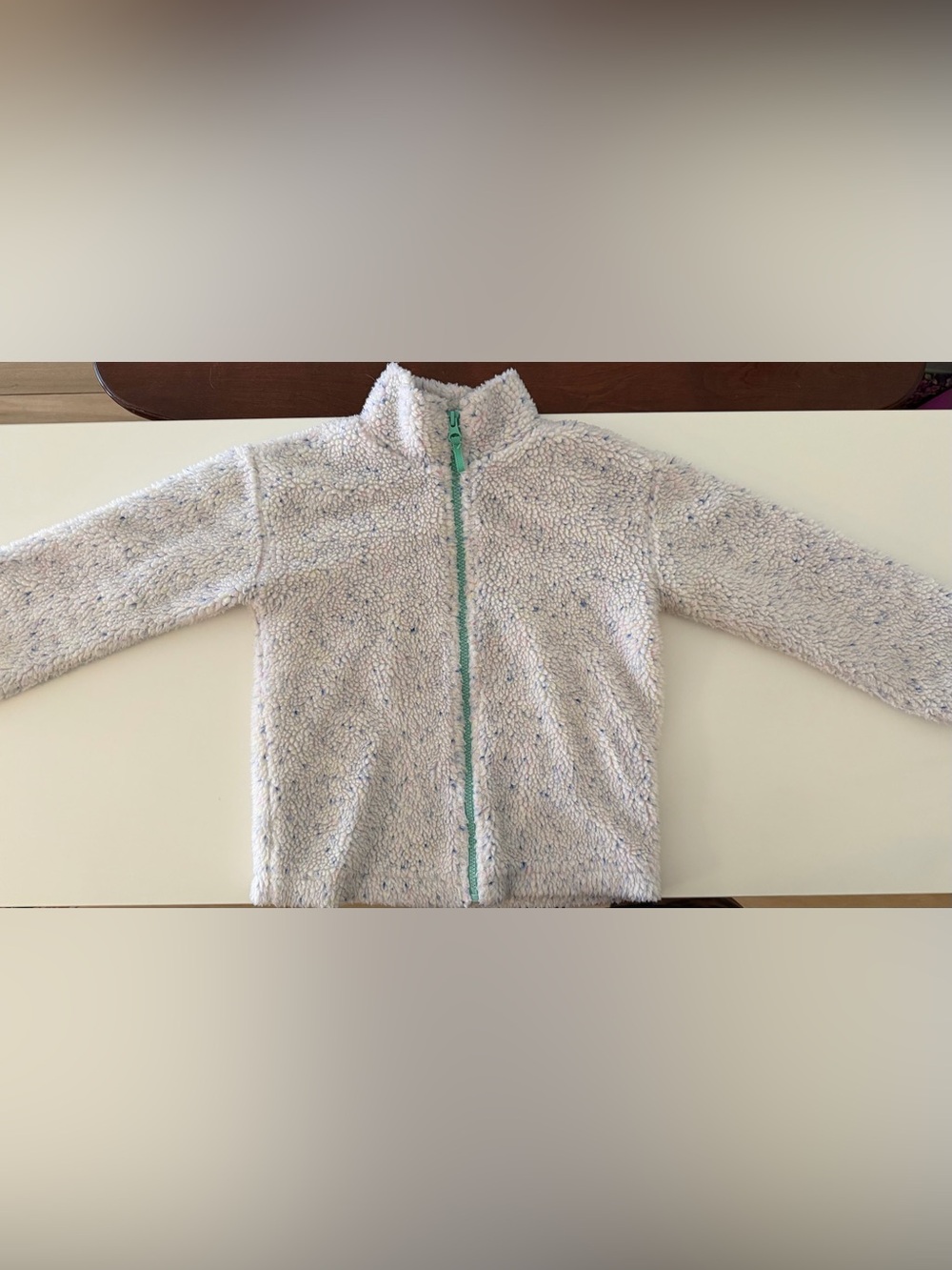 Crewcuts Kids Plush Zip-Up Jacket - White with Teal Zipper - Size M (8-9)